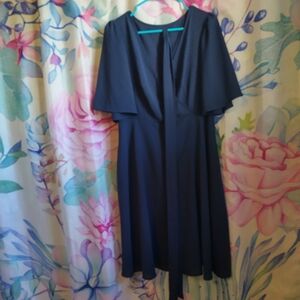 Deep V-Neck Belted Flutter-Sleeve Dress